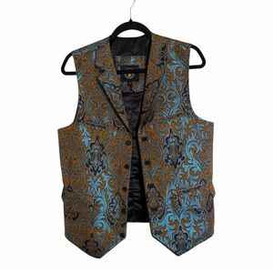 Freeborn Baroque Patterned Vest in Blue and Gold 40